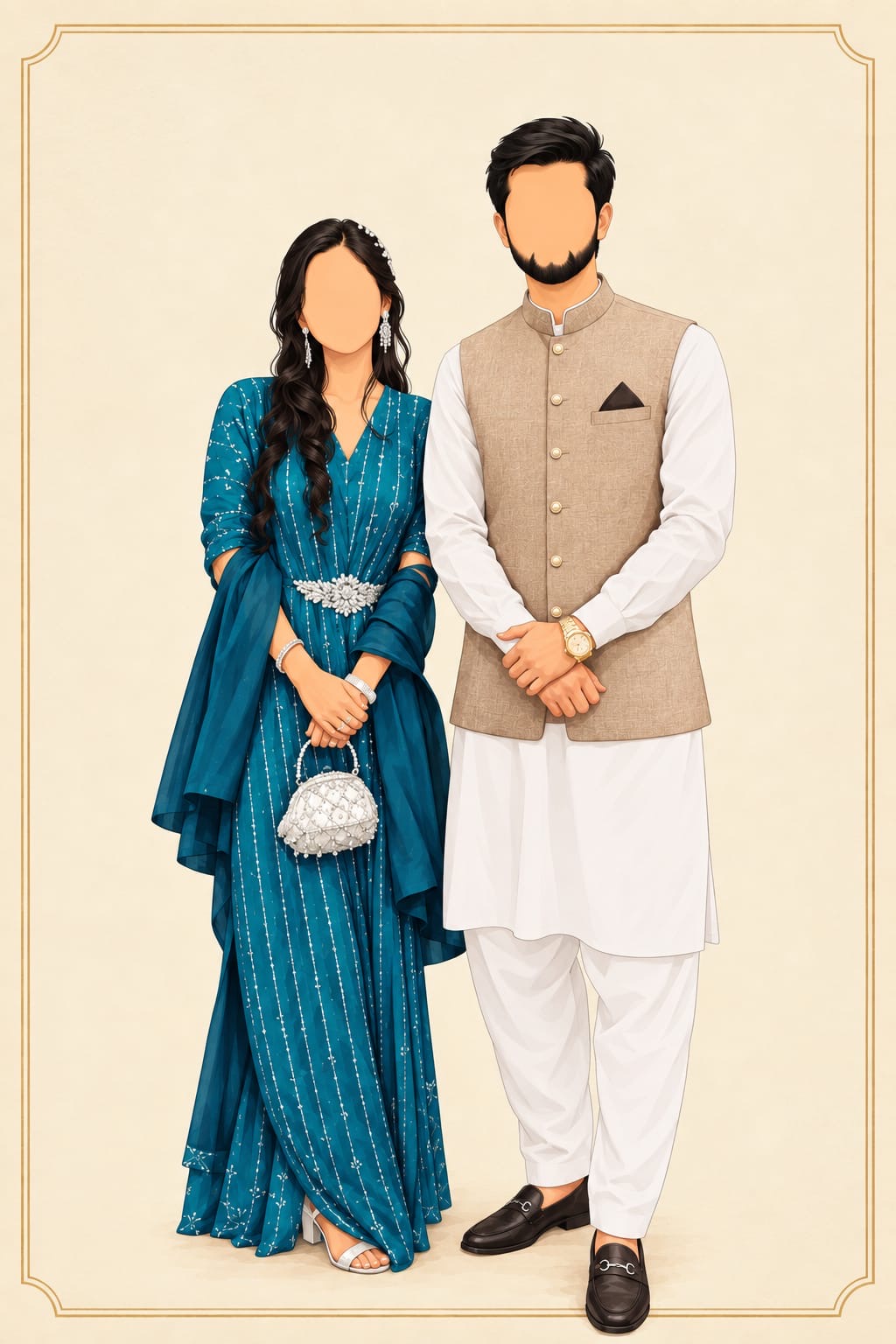 Jaweria Yousuf and Muhammad Haris Khan wedding illustration